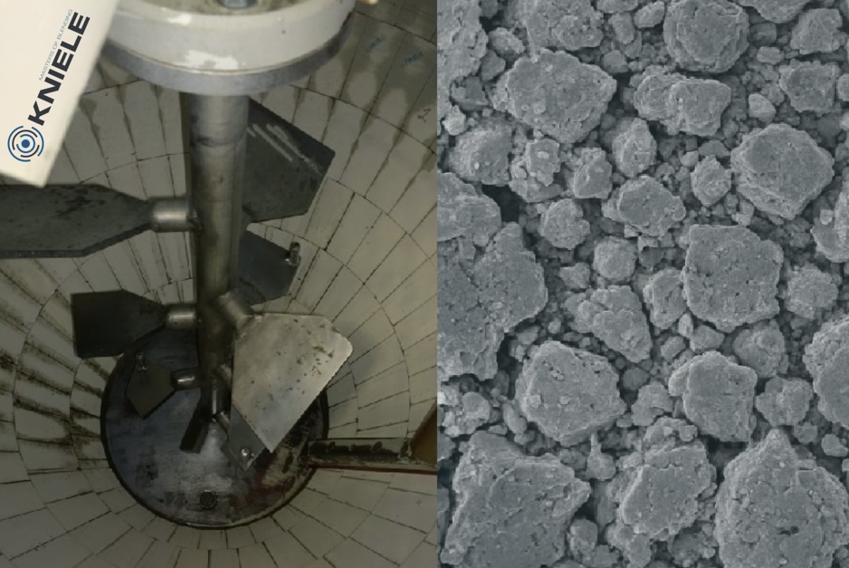 Konusmischer innen und Mikroskopaufnahme Geopolymerbeton